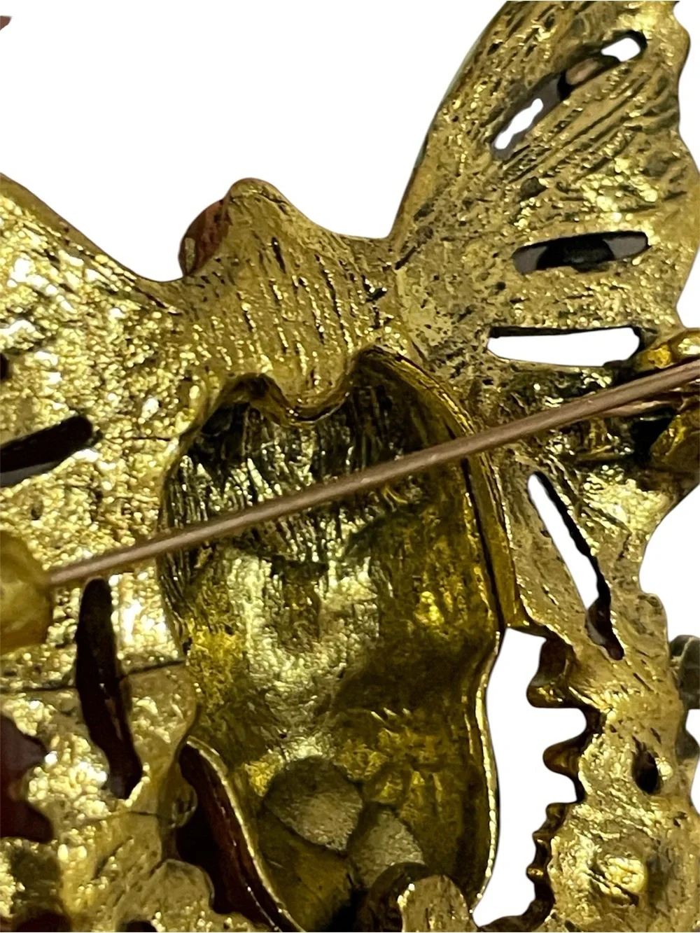 Gold Crystal Skull Dangle Brooch Pin - Women Jewelry